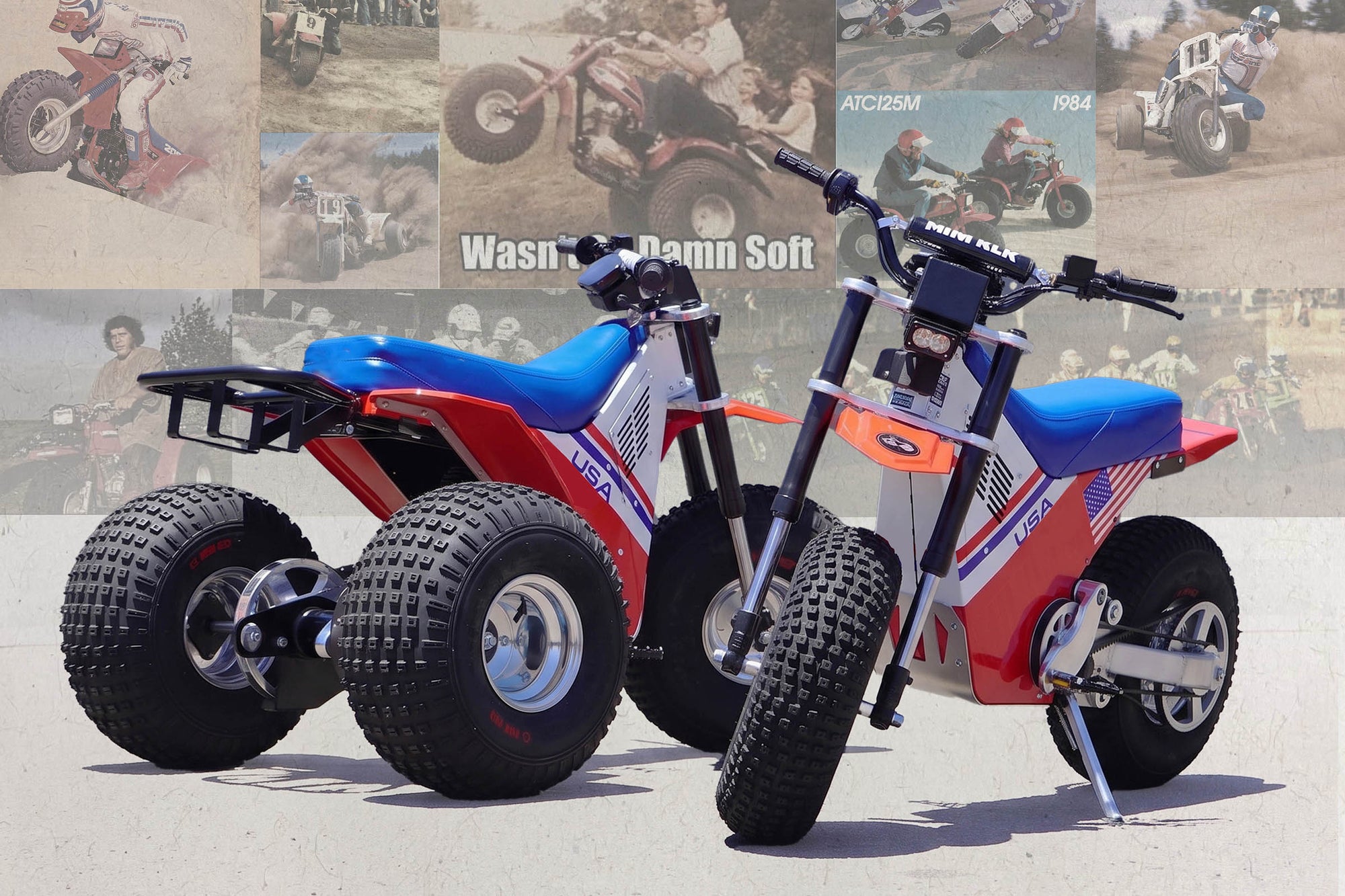 Mini RCR T3 and F2 against a collage of classic three-wheelers